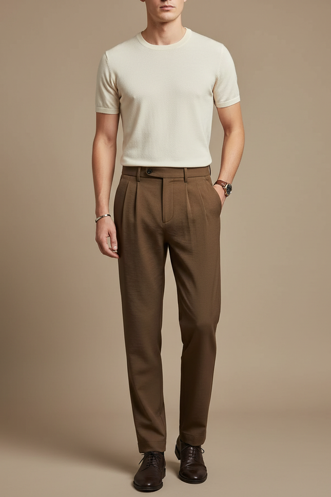 Pantalon À Pince Marron Homme - Laine
