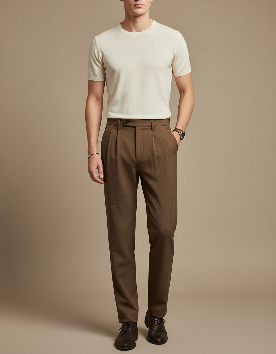 Pantalon À Pince Marron Homme - Laine