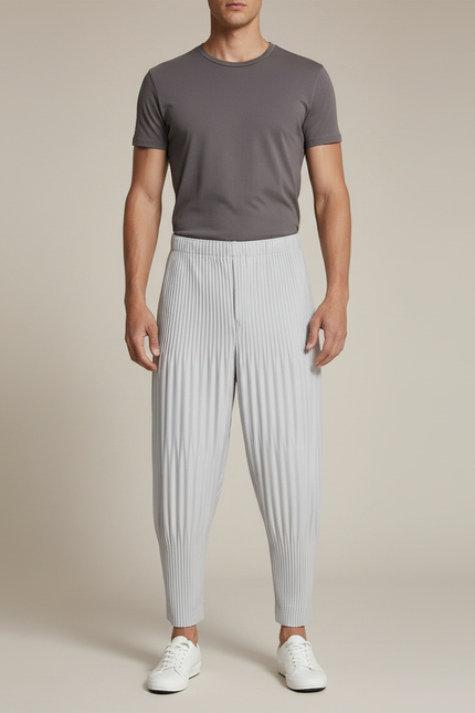 Pantalon À Pince Plissé Gris Clair Décontracté Homme - Polyester