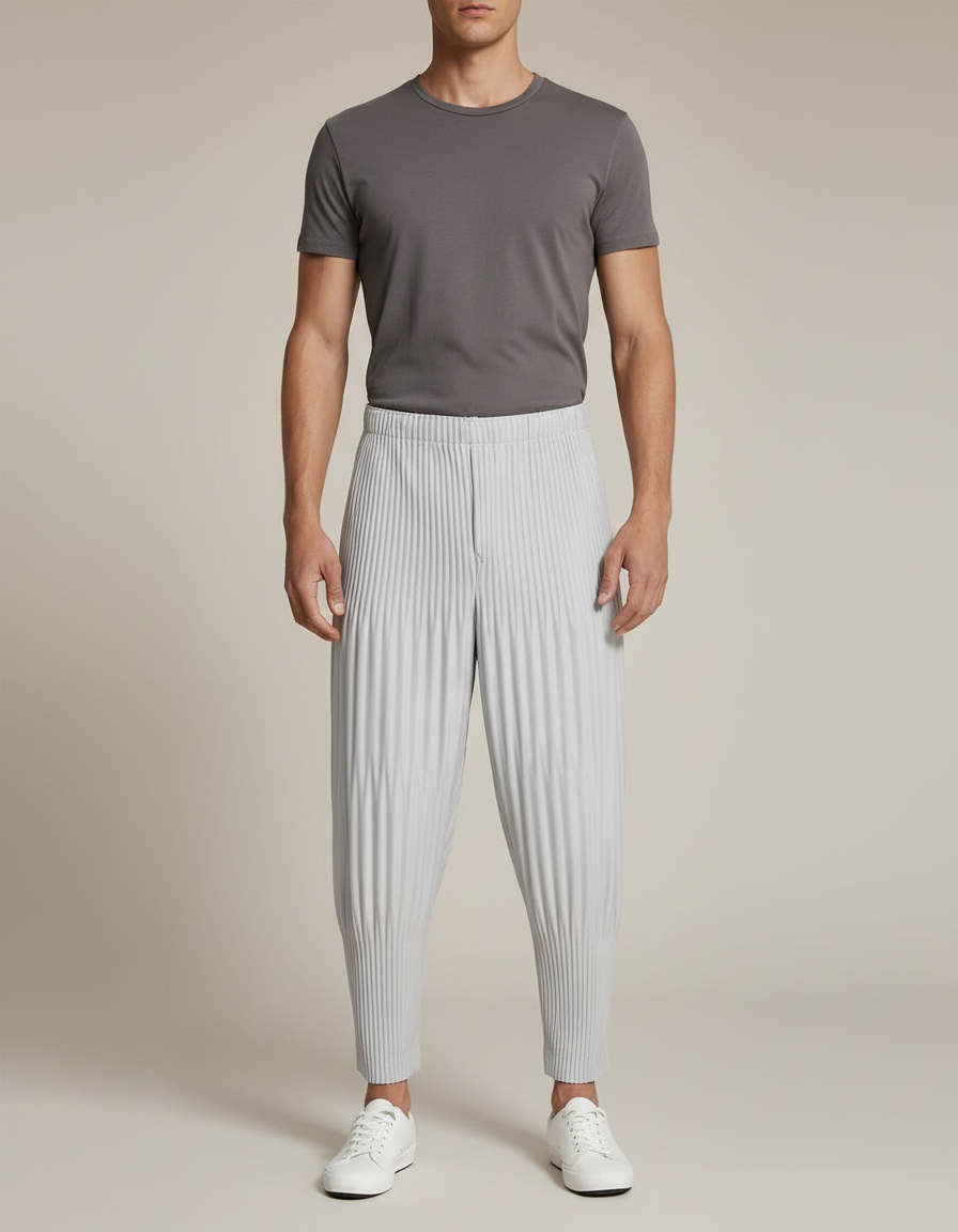 Pantalon À Pince Plissé Gris Clair Décontracté Homme - Polyester