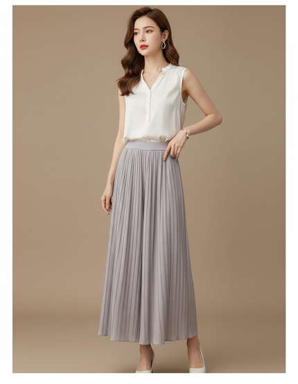 Pantalon À Pince Plissé Fluide Gris Élégant Femme - Polyester