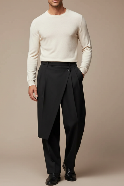Pantalon À Pince Noir Ample Décontracté Homme Irrégulier - Gabardine