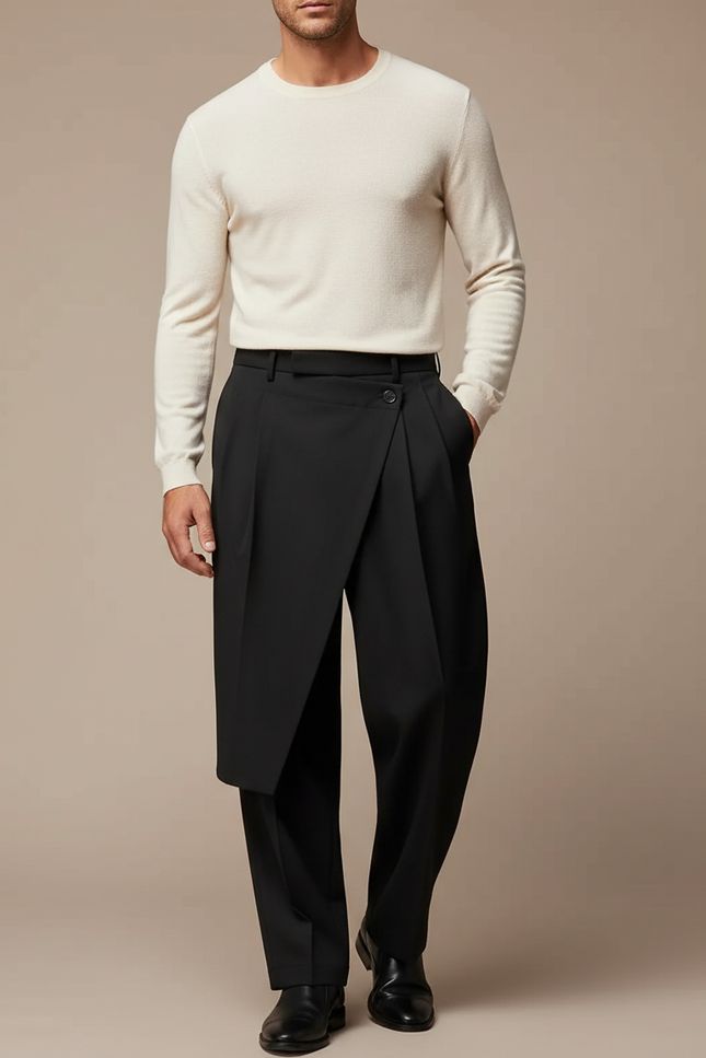 Pantalon À Pince Noir Ample Décontracté Homme Irrégulier - Gabardine