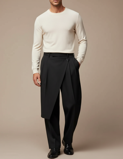 Pantalon À Pince Noir Ample Décontracté Homme Irrégulier - Gabardine