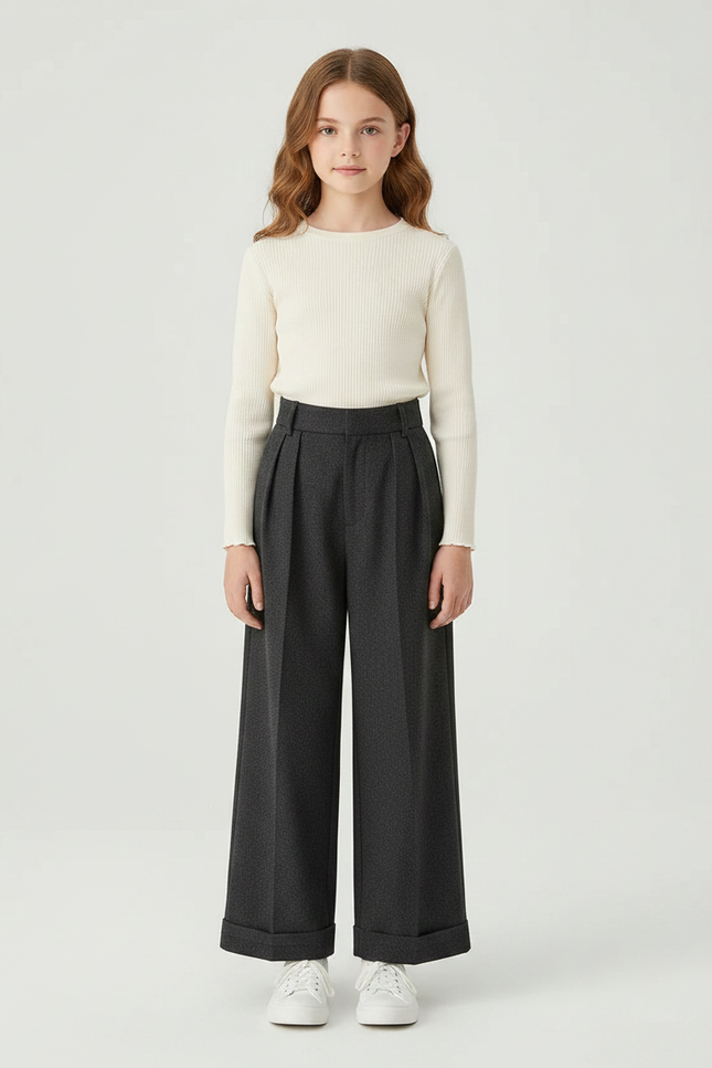Pantalon À Pince Gris Foncé Laine Ample Plissé