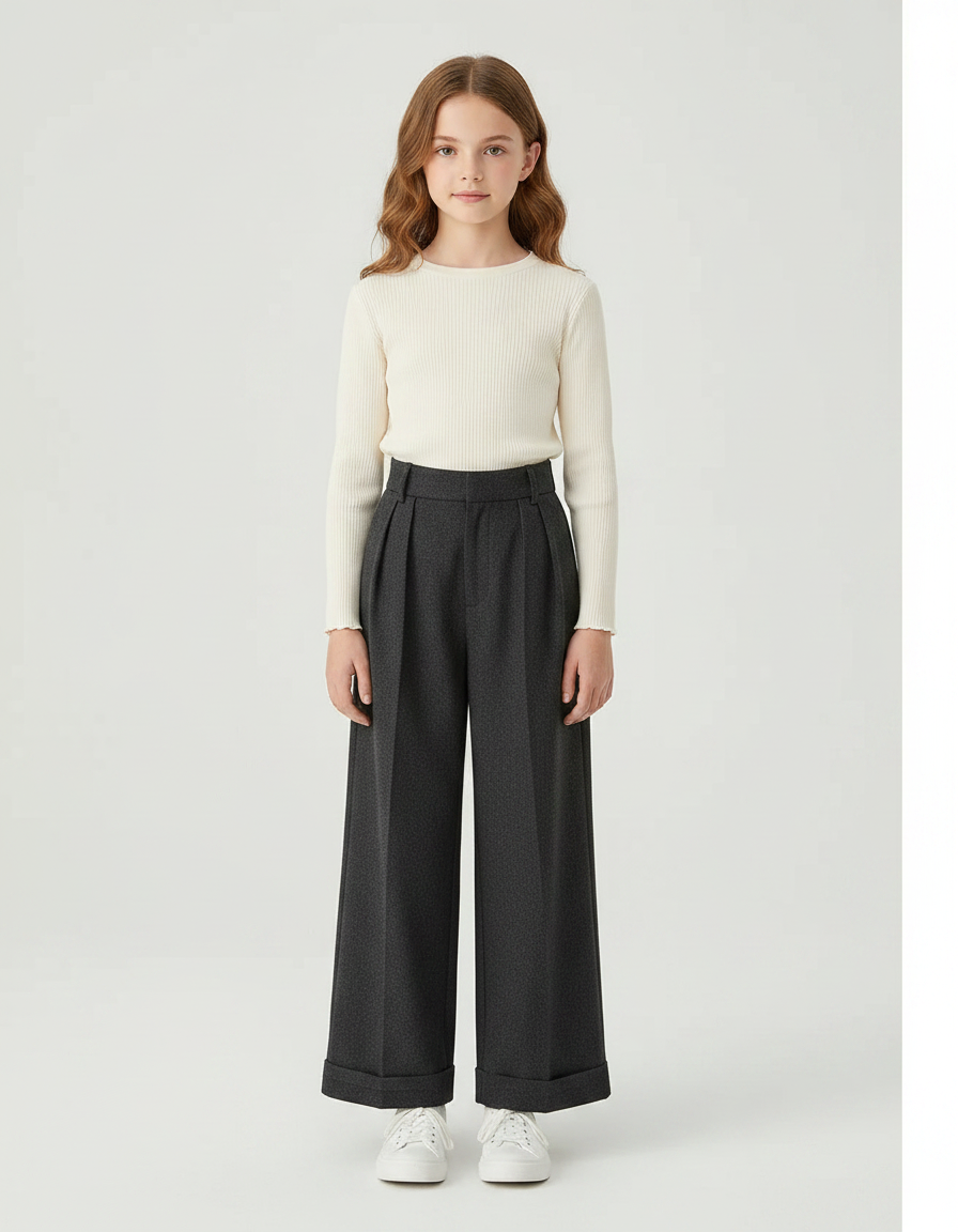 Pantalon À Pince Gris Foncé Laine Ample Plissé