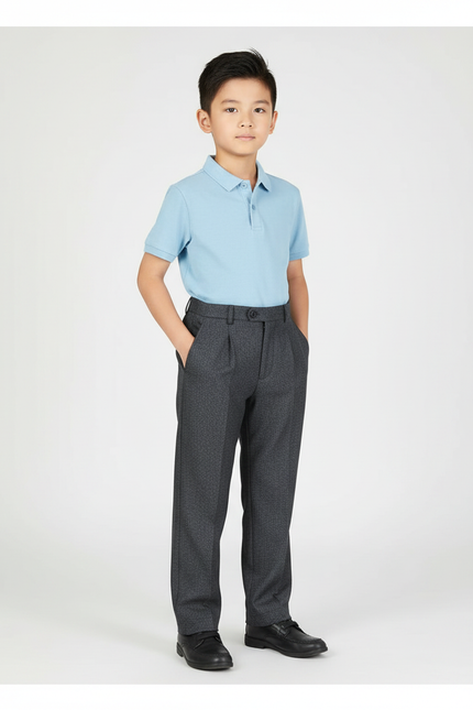 Pantalon À Pince Gris Foncé Texturé Droit Élégant - Tweed