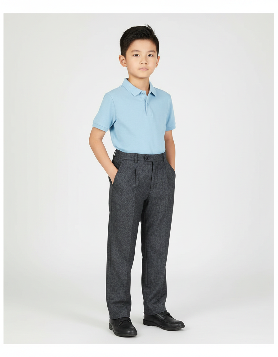 Pantalon À Pince Gris Foncé Texturé Droit Élégant - Tweed