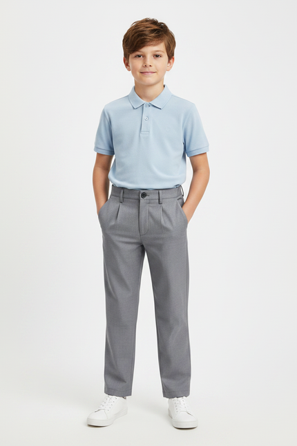 Pantalon À Pince Gris Plissé Droit Garçon Élégant - Polyester