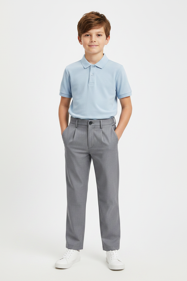 Pantalon À Pince Gris Plissé Droit Garçon Élégant - Polyester