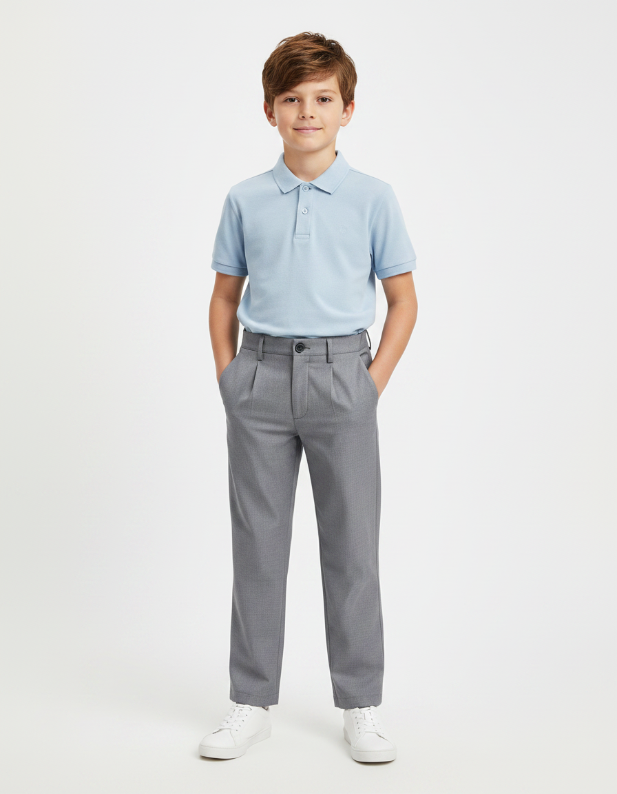 Pantalon À Pince Gris Plissé Droit Garçon Élégant - Polyester
