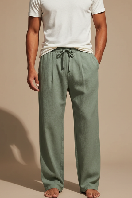 Pantalon À Pince Vert Kaki Lin Ample Décontracté