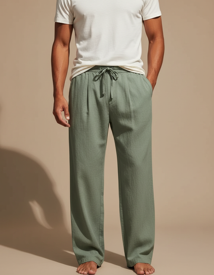 Pantalon À Pince Vert Kaki Lin Ample Décontracté