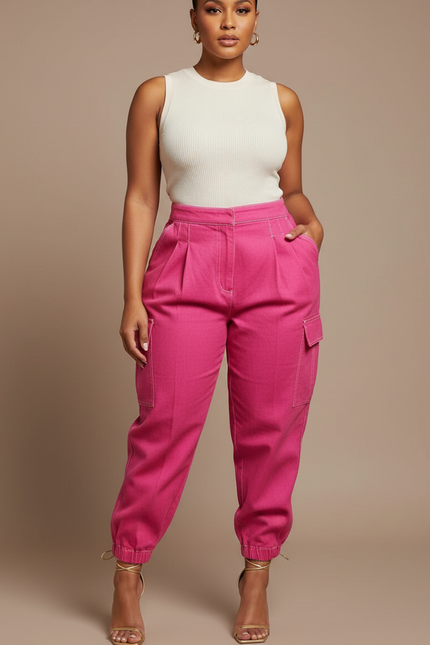 Pantalon À Pince Femme Ronde - Rose Toile