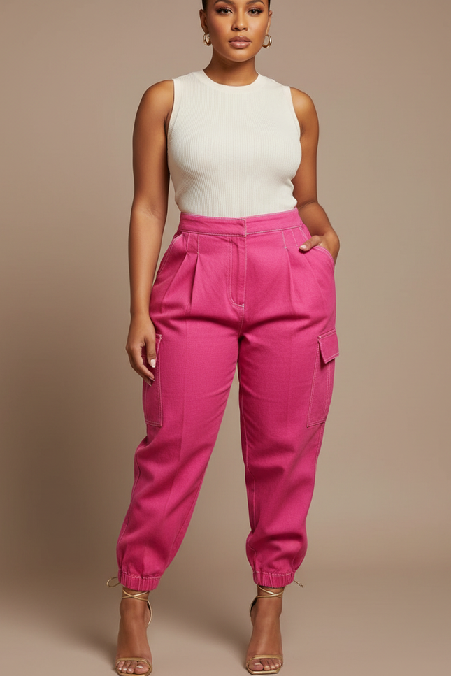 Pantalon À Pince Femme Ronde - Rose Toile