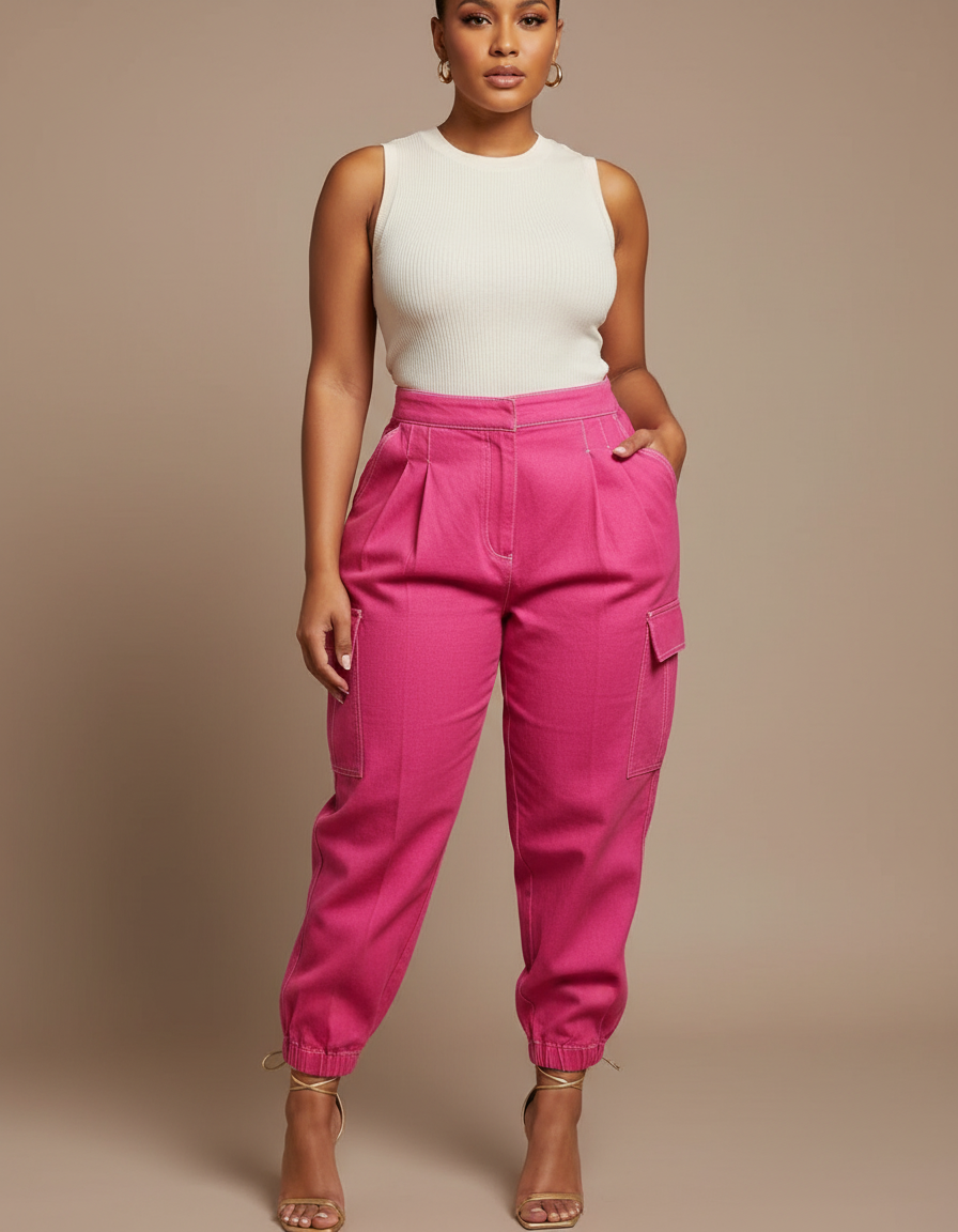 Pantalon À Pince Femme Ronde - Rose Toile