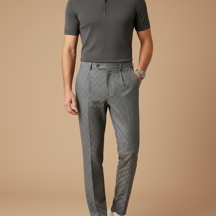 Pantalon À Pince Gris Élégant Plissé Décontracté Homme - Laine
