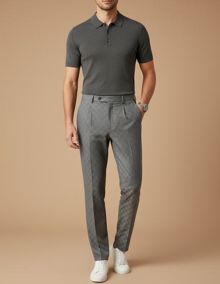 Pantalon À Pince Gris Élégant Plissé Décontracté Homme - Laine
