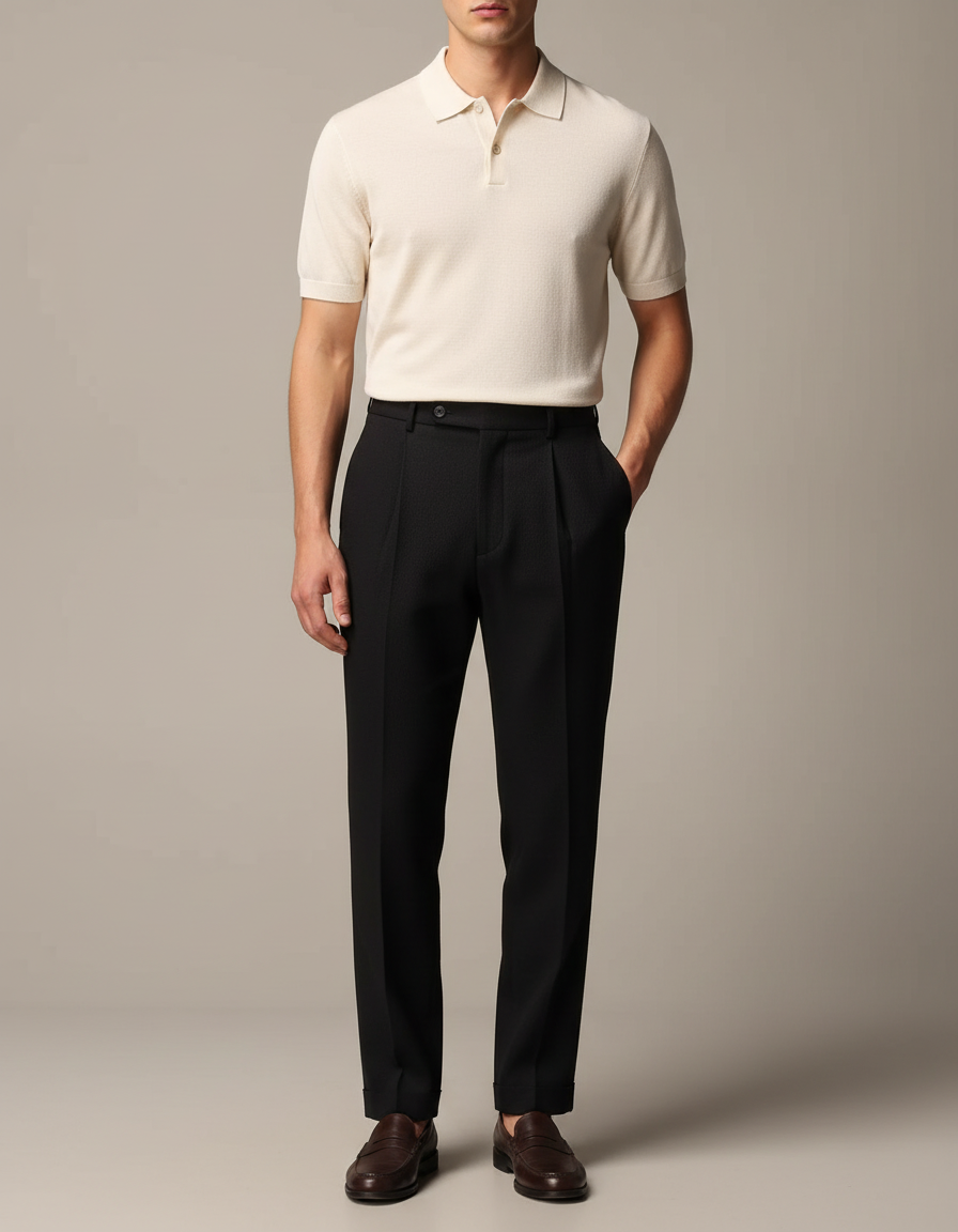 Pantalon À Pince Noir Plissé Droit Élégant Homme - Gabardine