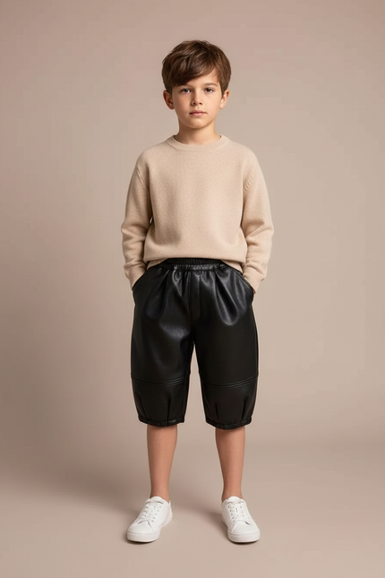 Pantalon À Pince Noir Similicuir Ample Enfant - Simili cuir