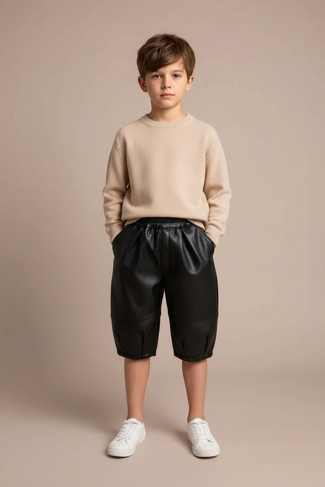 Pantalon À Pince Noir Similicuir Ample Enfant - Simili cuir