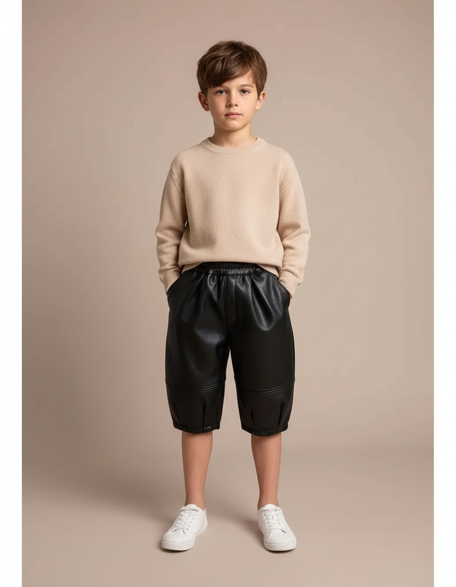 Pantalon À Pince Noir Similicuir Ample Enfant - Simili cuir
