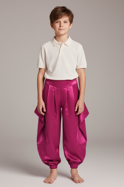 Pantalon À Pince Fuchsia Satiné Ample Enfant - Rose