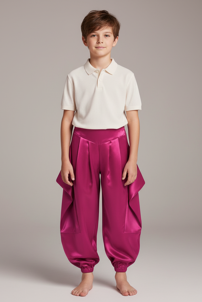 Pantalon À Pince Fuchsia Satiné Ample Enfant - Rose