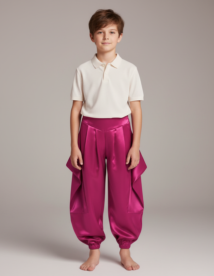 Pantalon À Pince Fuchsia Satiné Ample Enfant - Rose