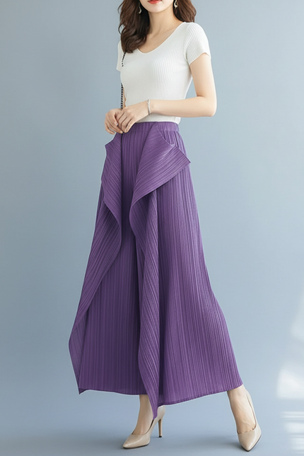 Pantalon À Pince Violet Plissé Fluide Irrégulier Femme - Polyester