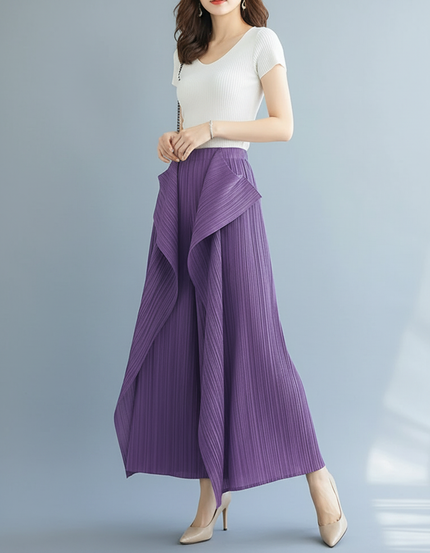 Pantalon À Pince Violet Plissé Fluide Irrégulier Femme - Polyester