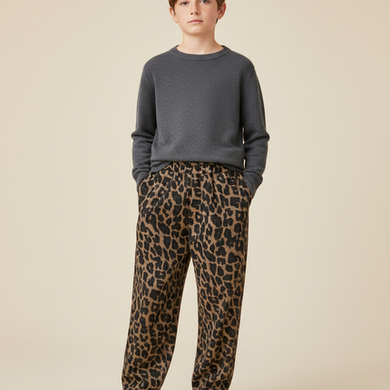 Pantalon À Pince Léopard Ample Enfant Coton Molletonné - Imprimé