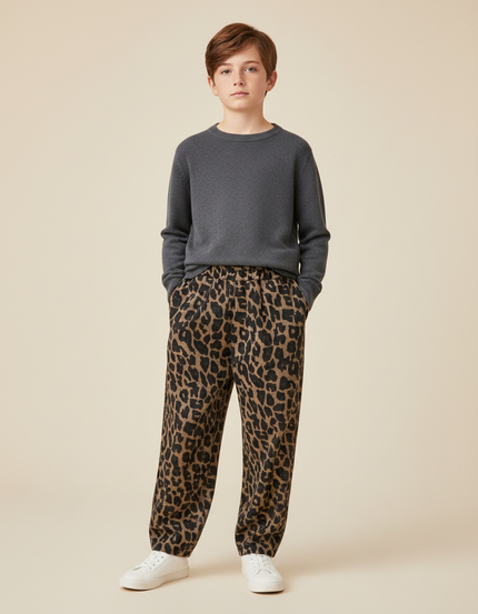 Pantalon À Pince Léopard Ample Enfant Coton Molletonné - Imprimé