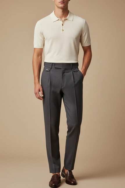 Pantalon À Pince Gris Anthracite Coupe Droite Élégant - Laine