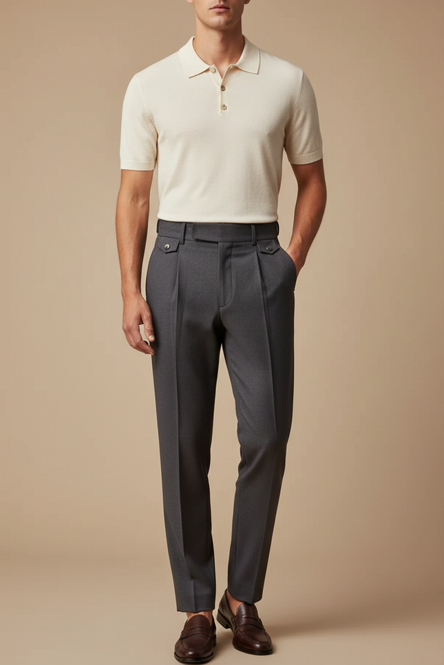 Pantalon À Pince Gris Anthracite Coupe Droite Élégant - Laine