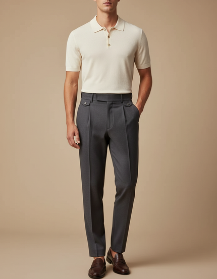 Pantalon À Pince Gris Anthracite Coupe Droite Élégant - Laine