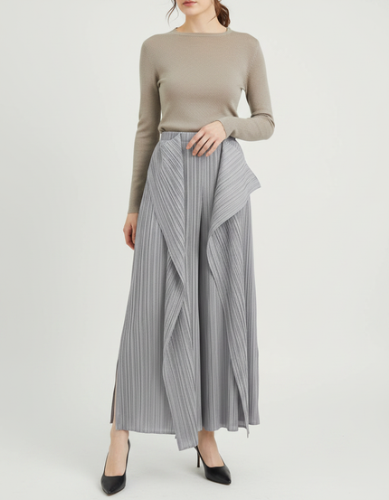 Pantalon À Pince Plissé Gris Irrégulier Large Élégant - Polyester