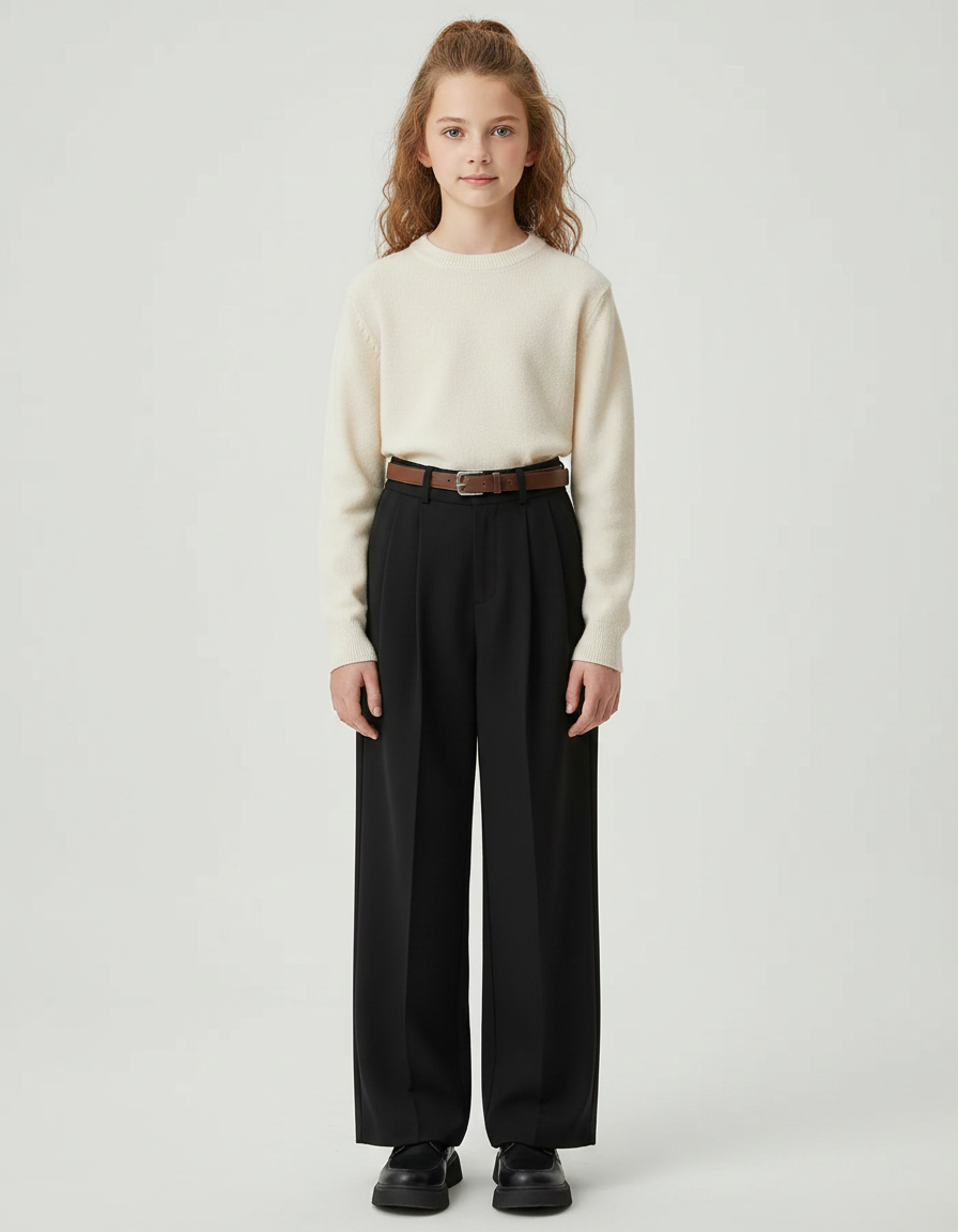 Pantalon À Pince Noir Ample Plissé Élégant Enfant - Polyester