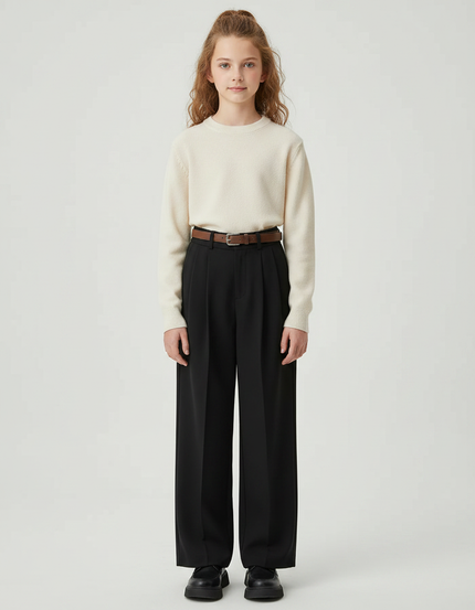 Pantalon À Pince Noir Ample Plissé Élégant Enfant - Polyester