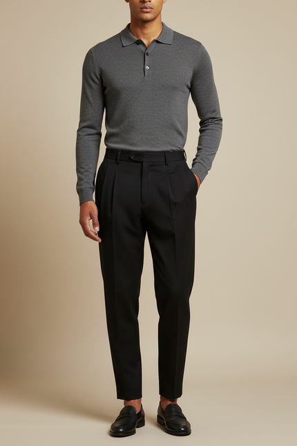 Pantalon À Pince Noir Plissé Élégant Fuselé Homme - Gabardine