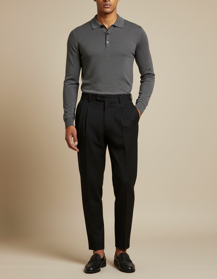 Pantalon À Pince Noir Plissé Élégant Fuselé Homme - Gabardine
