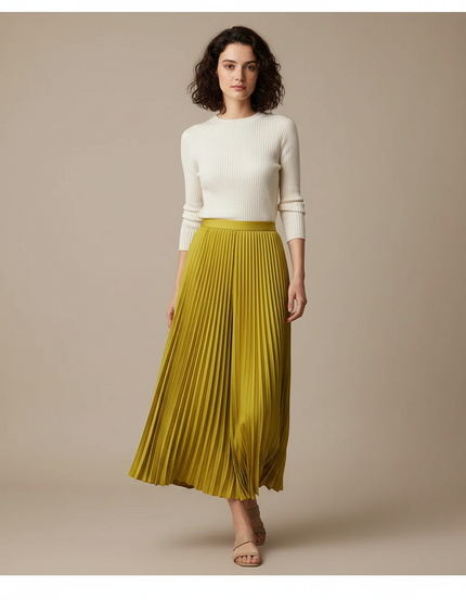 Pantalon À Pince Plissé Vert Fluide Ample Femme - Polyester