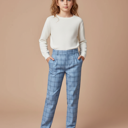 Pantalon À Pince Bleu Carreaux Plaid Enfant - Gabardine