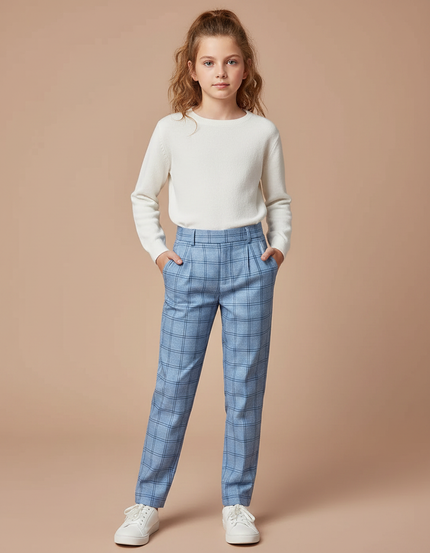 Pantalon À Pince Bleu Carreaux Plaid Enfant - Gabardine