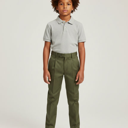 Pantalon À Pince Vert Olive Plissé Garçon Élégant - Gabardine