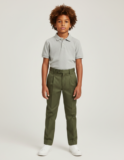 Pantalon À Pince Vert Olive Plissé Garçon Élégant - Gabardine