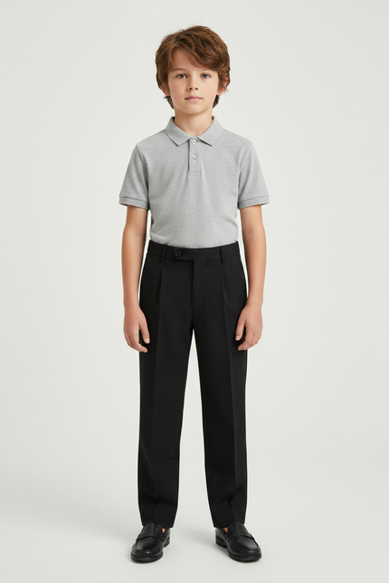 Pantalon À Pince Noir Droit Enfant Élégant Formel - Gabardine