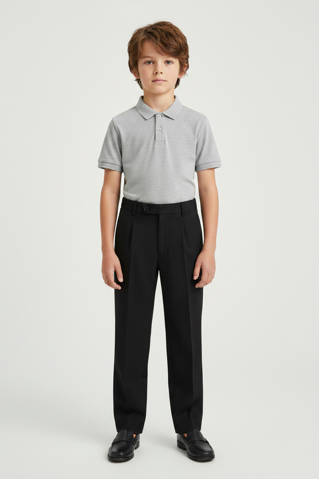 Pantalon À Pince Noir Droit Enfant Élégant Formel - Gabardine