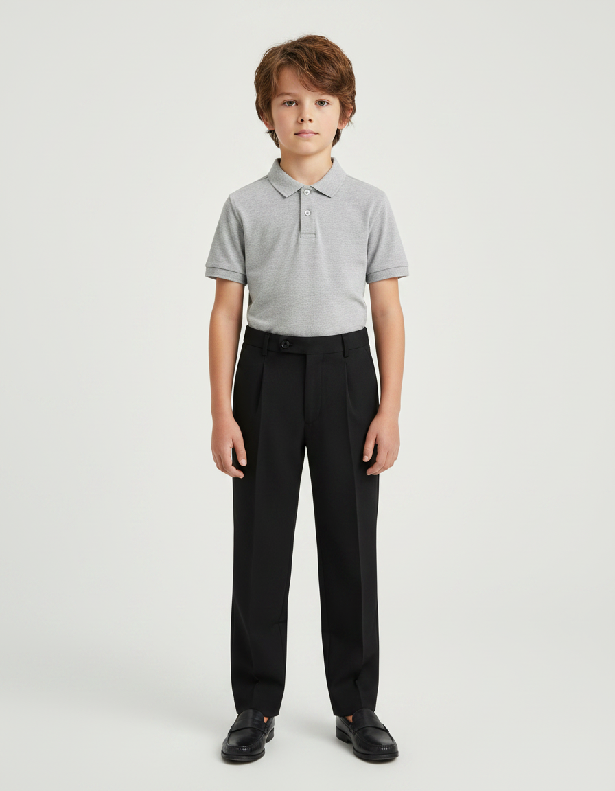 Pantalon À Pince Noir Droit Enfant Élégant Formel - Gabardine