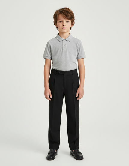Pantalon À Pince Noir Droit Enfant Élégant Formel - Gabardine